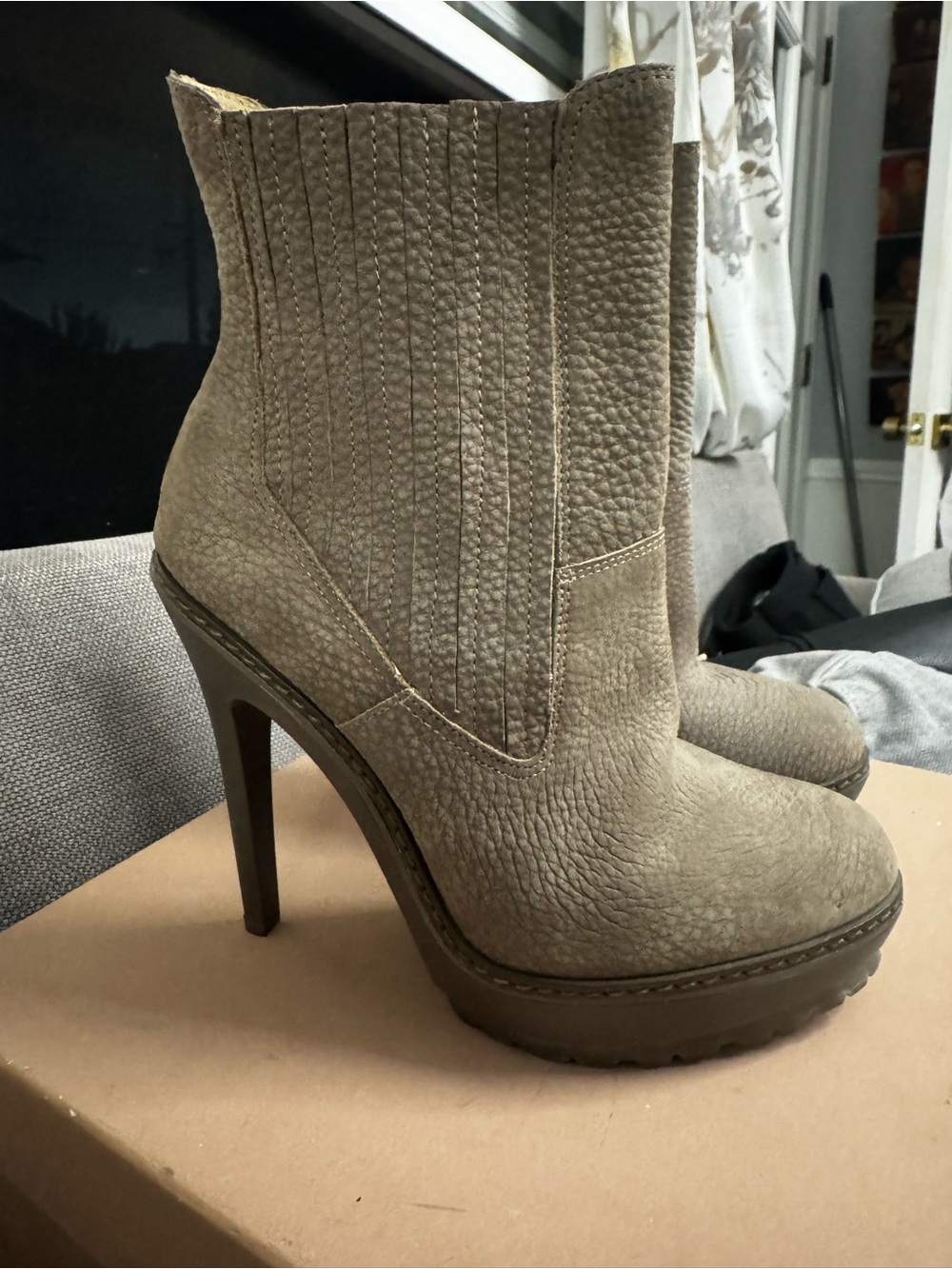 BCBGMaxAzria Taupe Textured Leather Platform Ankle Boots